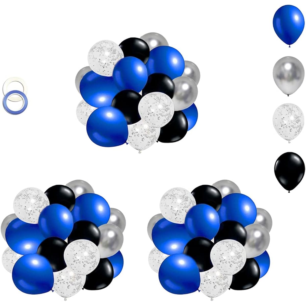 Royal Blue Silver Black Balloon Kit 12" Black Silver Blue Balloons 57pcs Navy Blue Silver Confetti Balloons for Boys Birthday Party Video Game Birthday Party Baby Shower Graduation Party Decorations