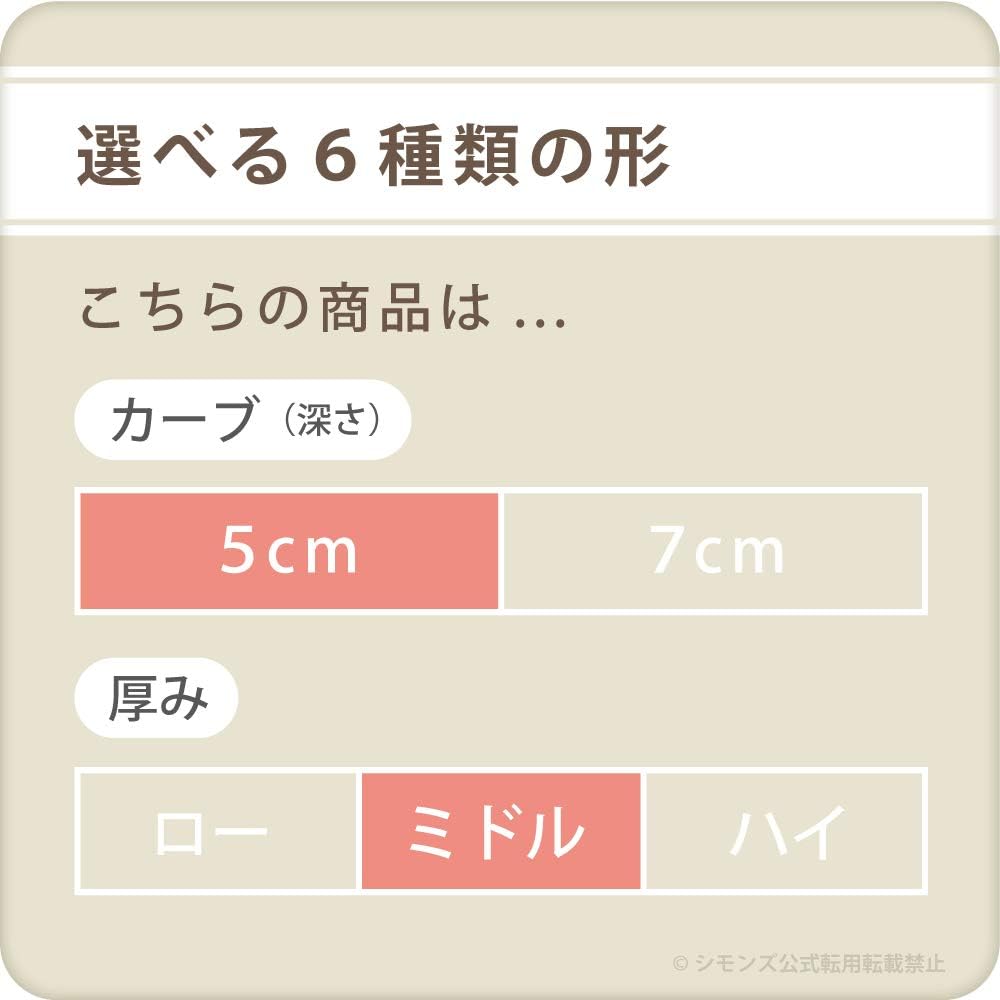 Simmons Genuine Pillow, Deep Sleep Pillow, Curve 5cm, Medium Height, 70cm x 50cm, Washable, Made in Japan, Fits the Shape of Your Shoulders, LD1052