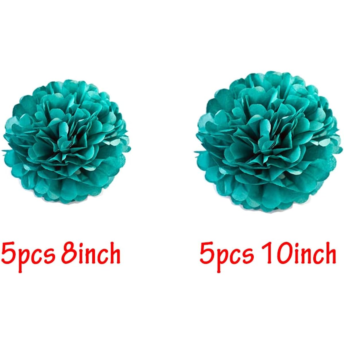10pcs Paper Pom Poms Tissue Paper Flower Art Craft DIY Hanging Flower Party Wedding Baby Shower Nursery Wall Decoration (8"+10", Teal)