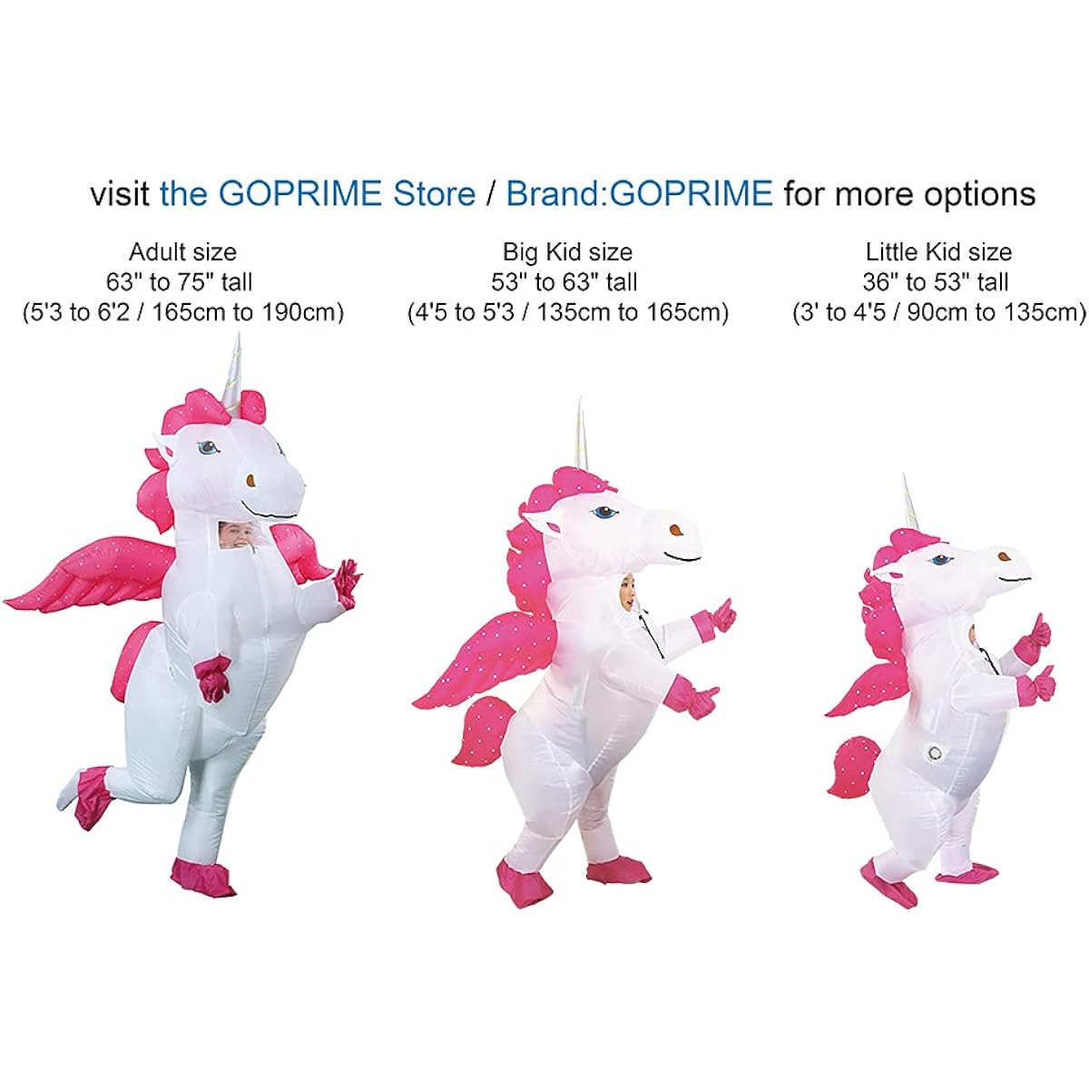 GOPRIME Uni Winged Unicorn Costume for Kids 4-6 Inflatable Halloween Costume for Boys and Girls (White)