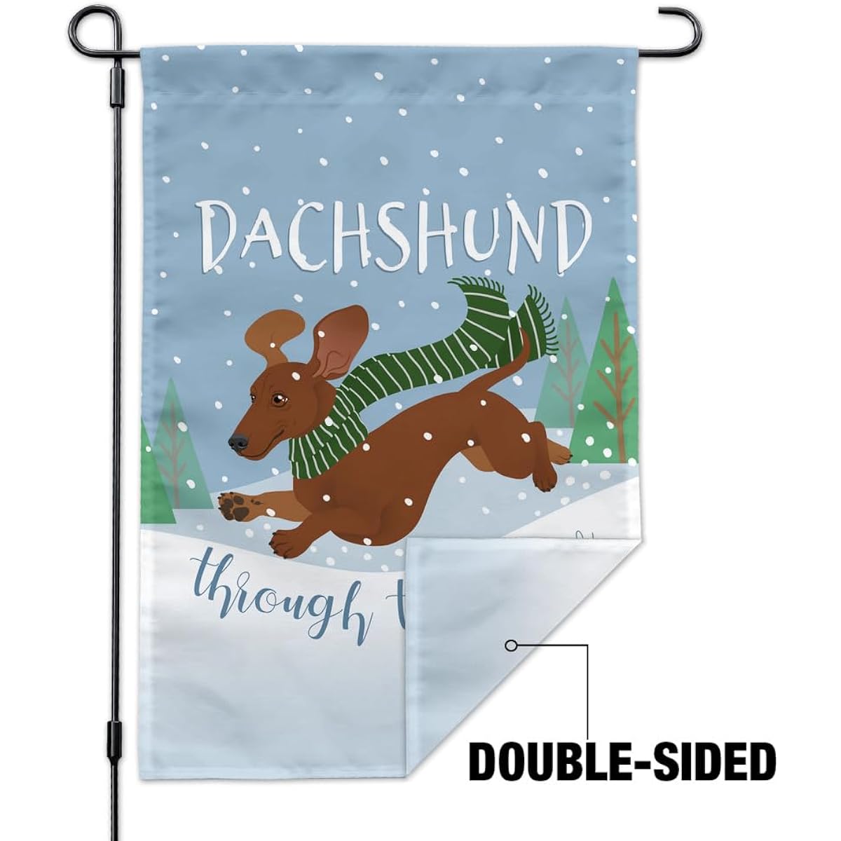 Dashing Through Snow Winter Christmas Garden Yard Flag with Dash Pole Stand Holder