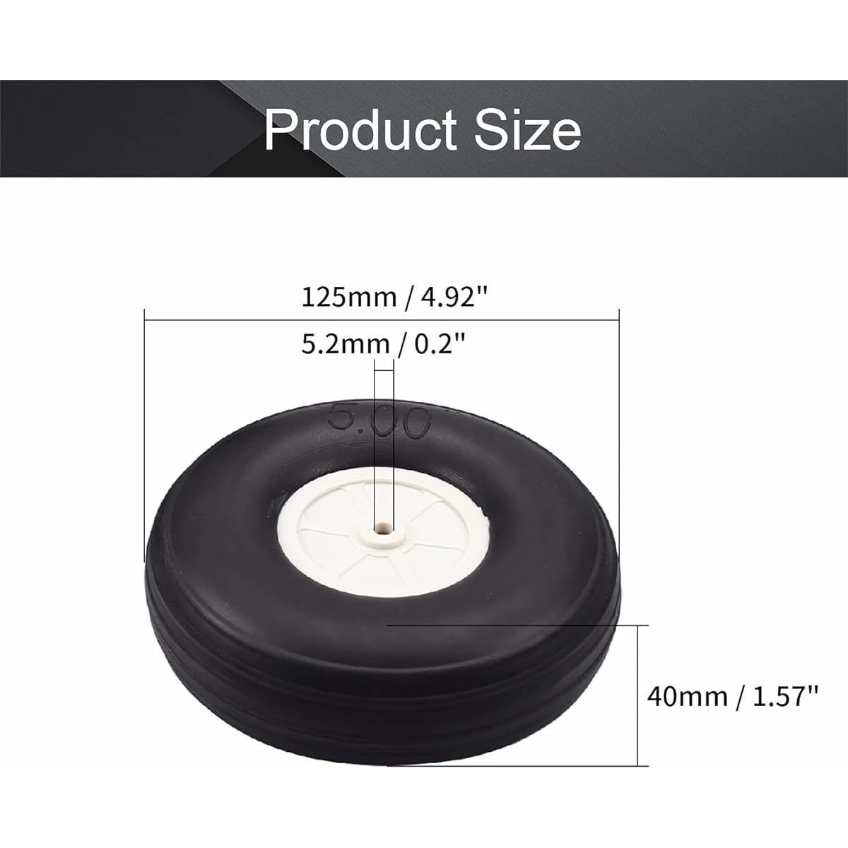 Fielect 5" RC Model Airplane Ultra Lightweight Sponge Tires Tail Wheel Tire and Wheel Set RC Car Airplane Polyurethane Sponge Tires with Plastic Hub 2pcs