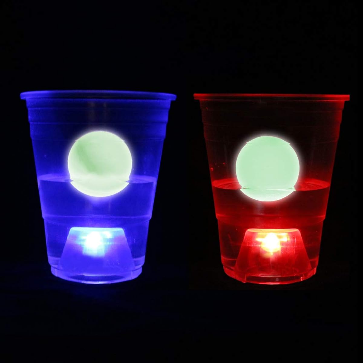 Six Senses Media Dark Beer Pong Set, Beer Pong Party Cup Set, LED Beer Pong Cups and Glow in the Dark Balls, Set of 22, Clear