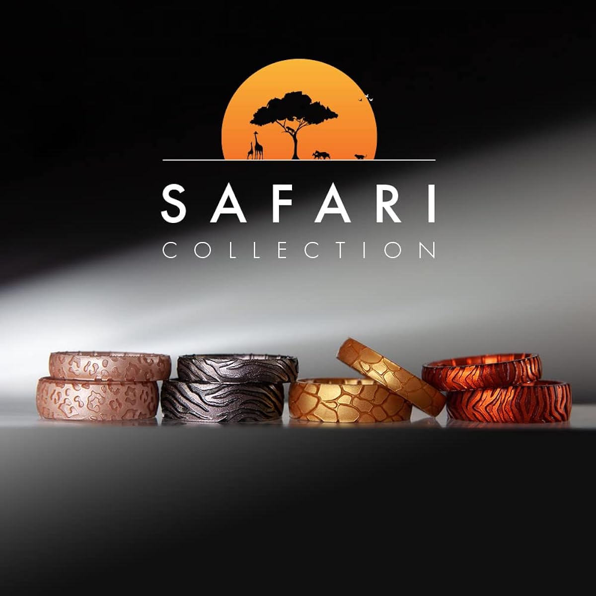 Enso Rings Etched Safari Silicone Rings Comfortable and Flexible Design Safari Animal Collection
