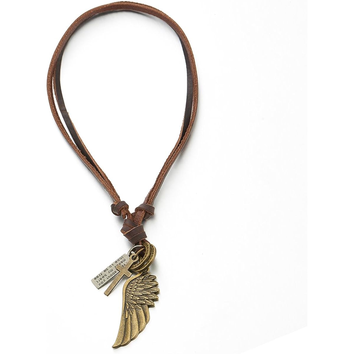 Retro Style Angel Wing Pendant Unisex Necklace for Men and Women with Adjustable Leather Cord