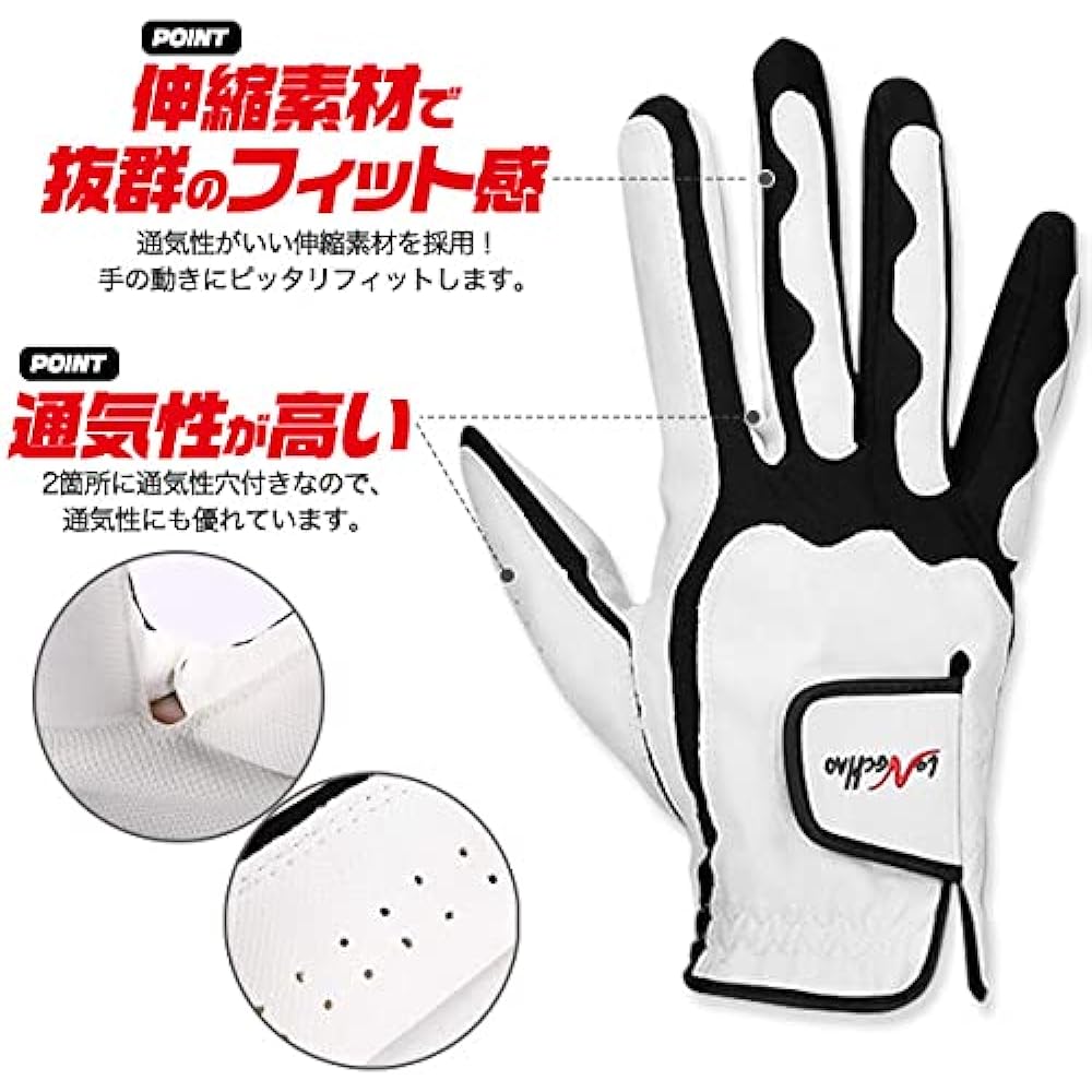 Plata Golf Gloves, Men's, Two-Handed, Leather, Breathable, Stretchable, Easy to Grip
