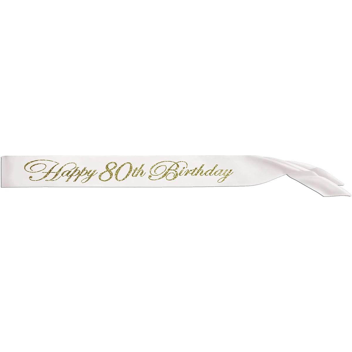White "Happy 80th Birthday" Glitter Satin Sash - 1pc