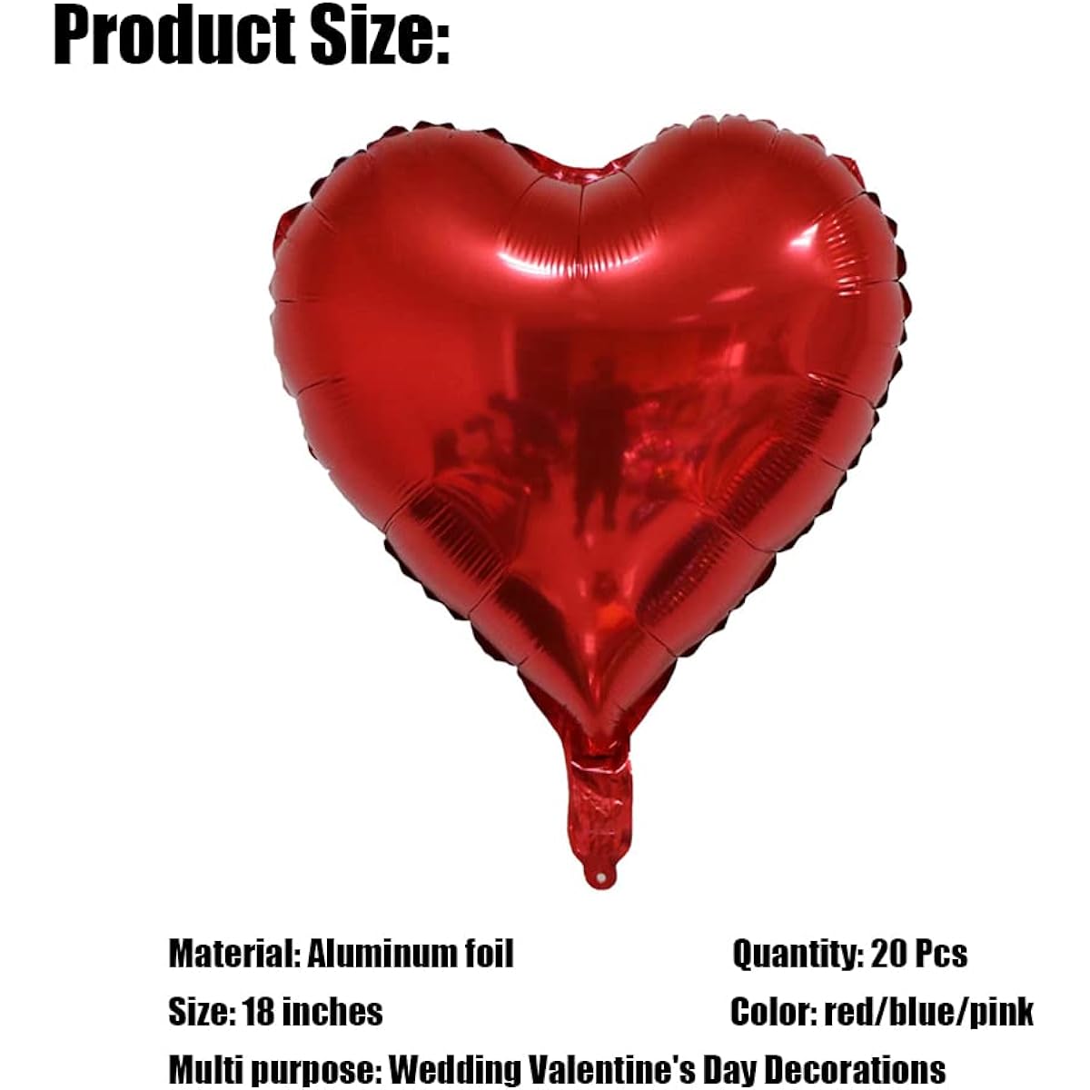 20 Pieces 18 Inch Red Heart Shaped Balloons Foil Mylar Balloons with Glue Dots for Birthday Wedding Engagement Valentine's Day Decoration Party Supplies