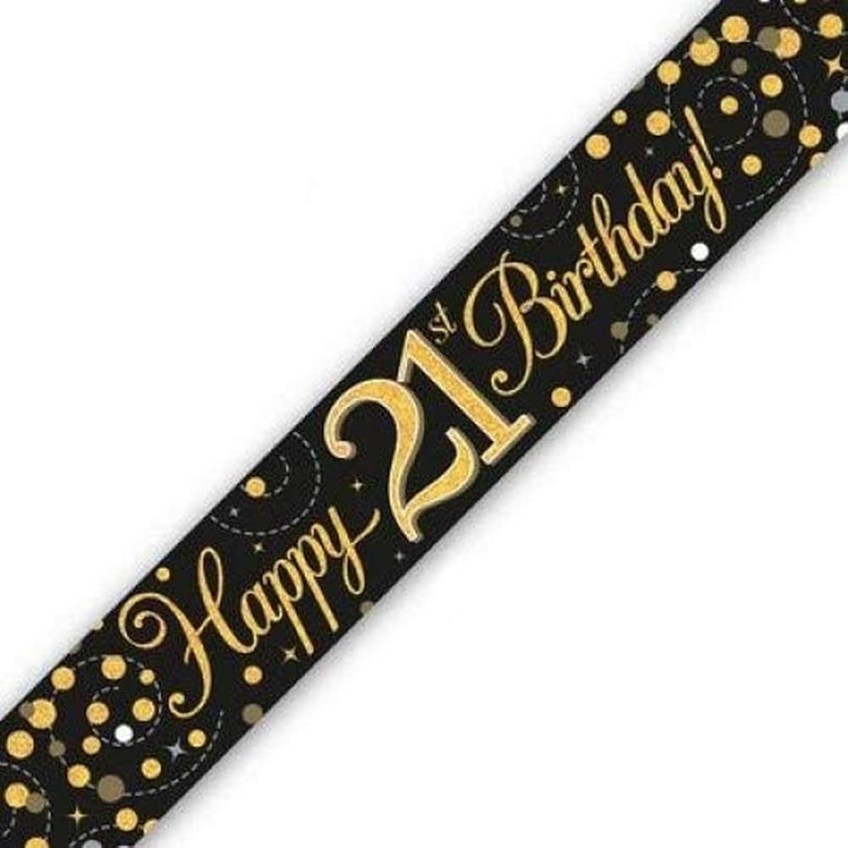 Sparkling Fizz 21st Birthday Black & Gold Holographic 9' Banner