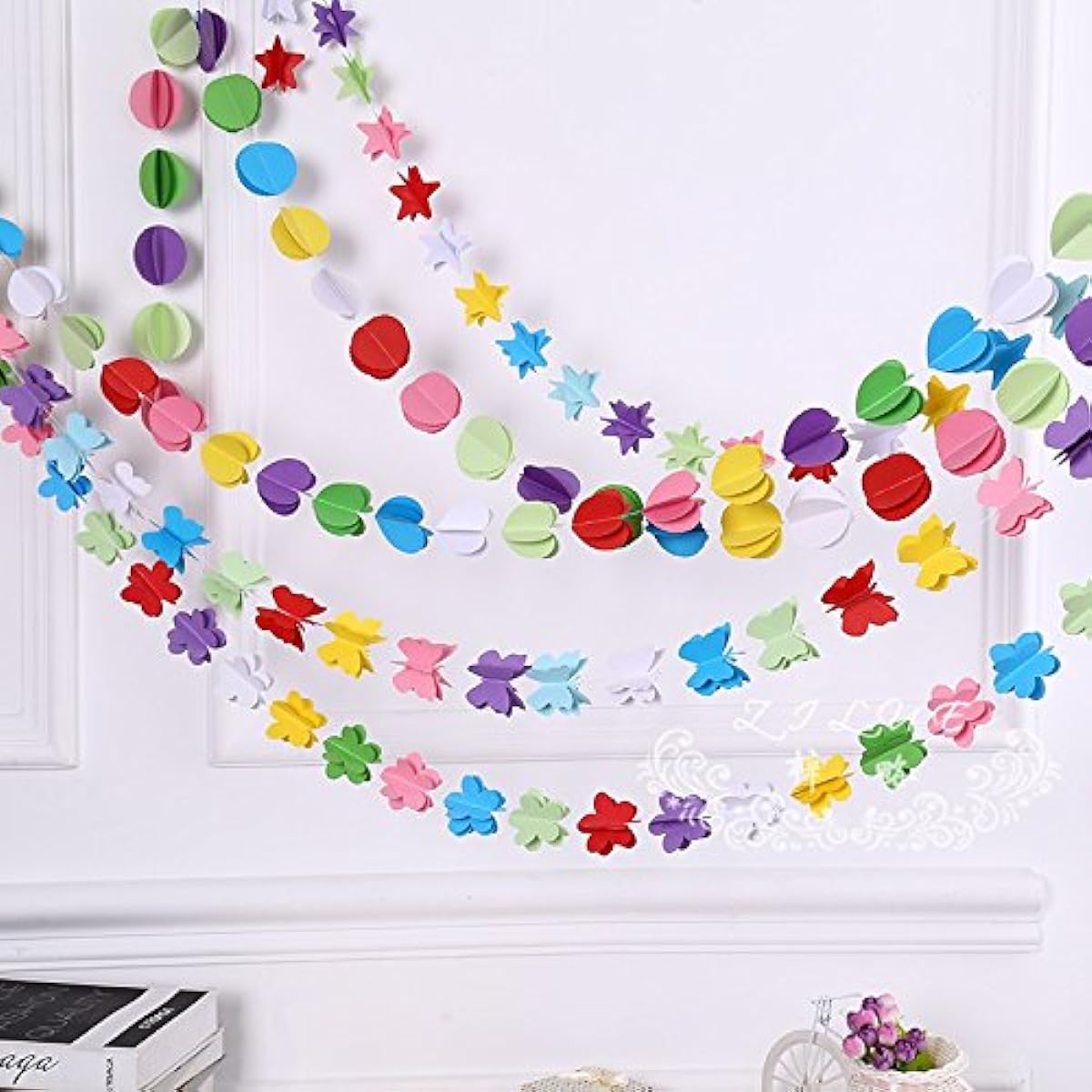 (Butterfly) - Since Colourful Hanging Paper Garlands Flora String Wedding Party Birthday Baby Decoration - Set of 4 (Butterfly)