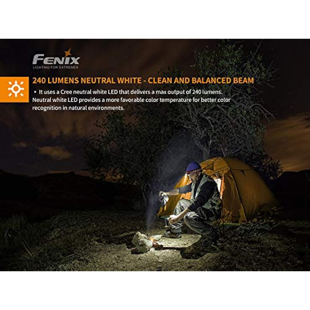 FENIX Light Black 7cm Headlamp Neutral White LED Brightness Maximum 240 Lumens HM23