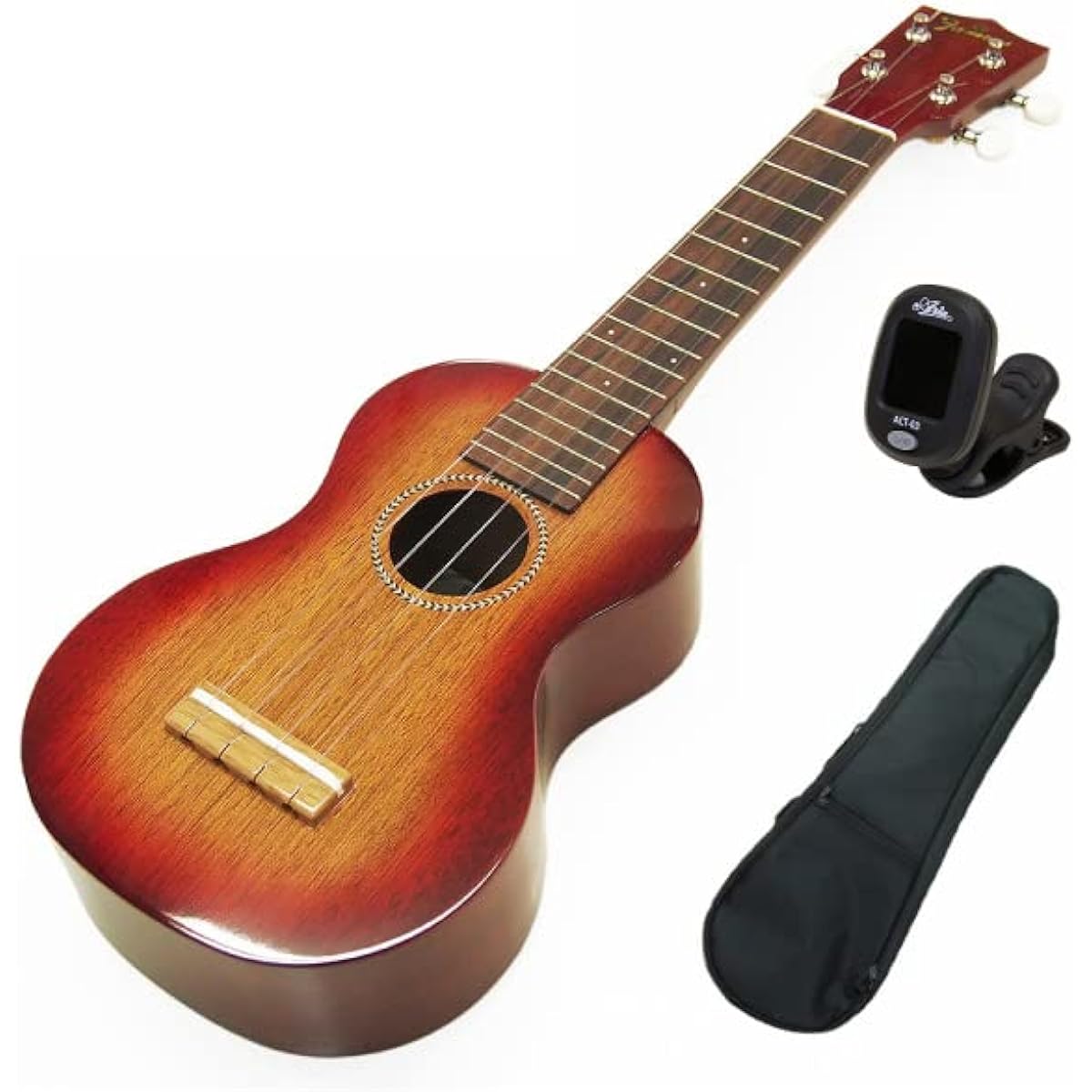 Famous FS-7G Soprano Japanese Ukulele with Tuner Case Mahogany High Gloss (Made in Japan) (Sweet Tone) (u)