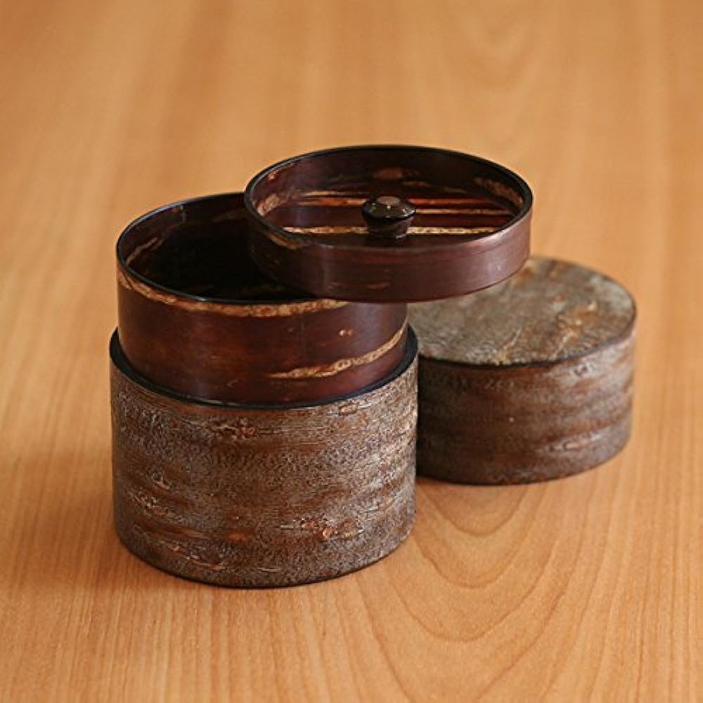 Fujiki Denshiro Shoten Leather Tea Canister (Flat) Marbled Leather 30290