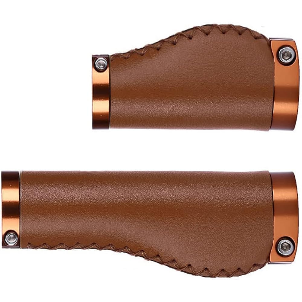 Bicycle Handle Grip PVC Microfiber Leather Ergonomic Hand-stitched Casual Retro Grip Non-slip Double Lock-on Handlebar Lever for MTB, Road Bike (Dark Brown-90/135mm-C)