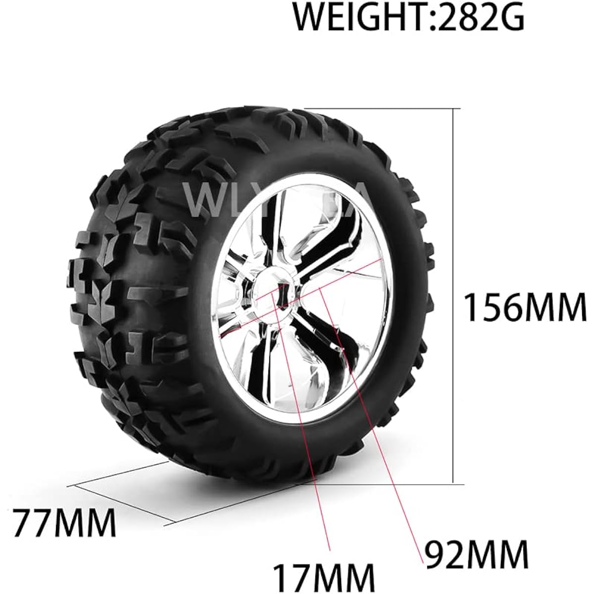 WLYEJEA 17mm Hexagon RC Wheel Tire with 5 Spokes Wheel Rim for 1/10 Monster Racing Truck Off-Road Car Traxxas Arrma Redcat HSP HPI