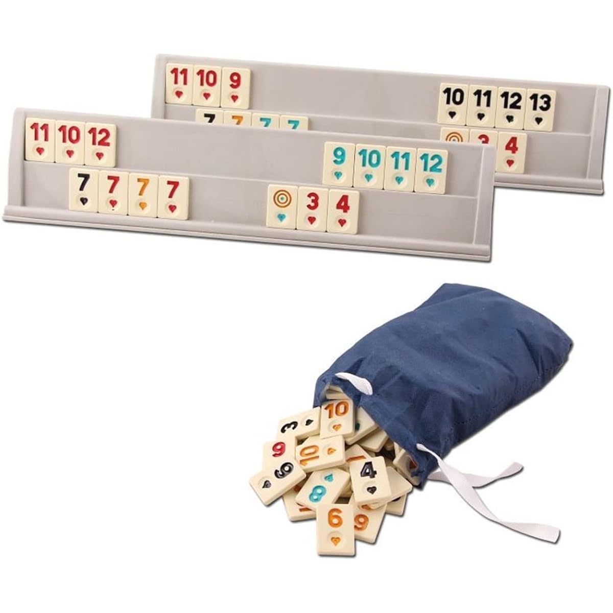 LaModaHome Star Plastic Cafe Style White Rummy/Okie/101 Game Set with Tile Sack and Dice for Adults, Great for Game Night/Team Games/Gatherings/Outdoor/Indoor