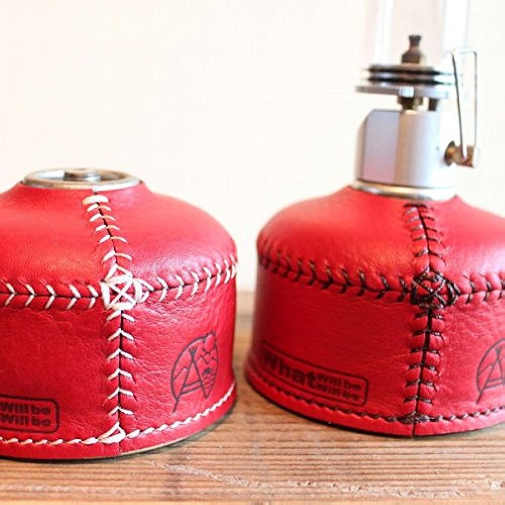 What will be will be & Greenfield Leather OD Can Gas Can Cover (Small: 110g Size) Leather Color (Red) Stitching (Ivory) Handmade Leather Genuine Leather Outdoor Camping Goods