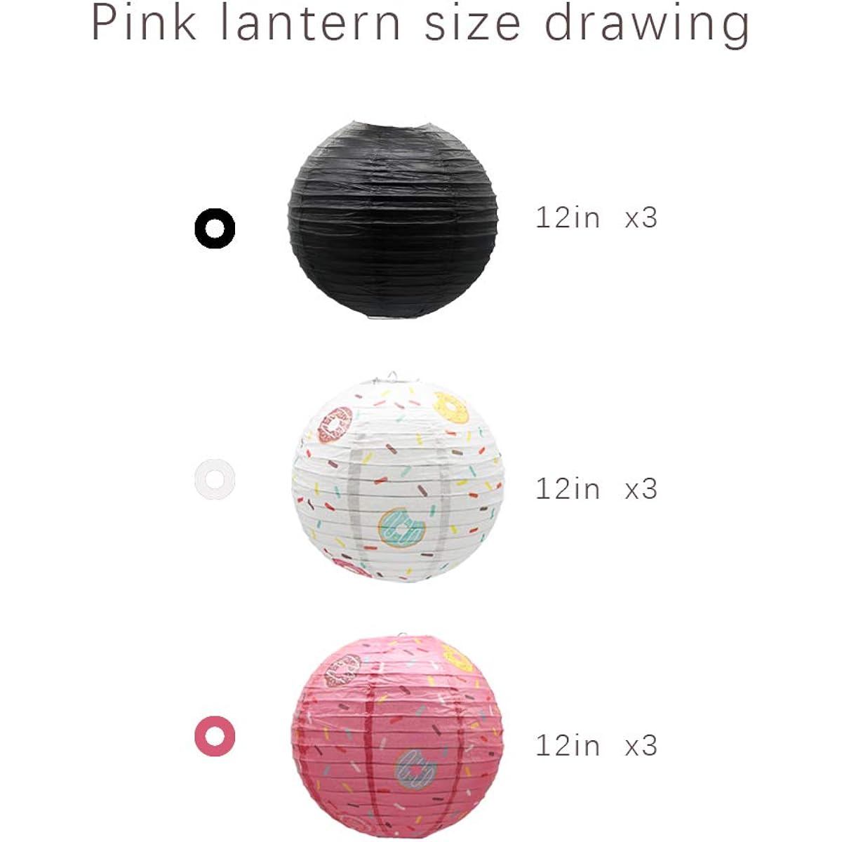 Meiduo Donut Party Supplies 9pcs Hanging Paper Lanterns Help Donut Grow Sweet Birthday Party for Boys Girls Kids Baby Shower Ice Cream Party Decorations Black White Pink