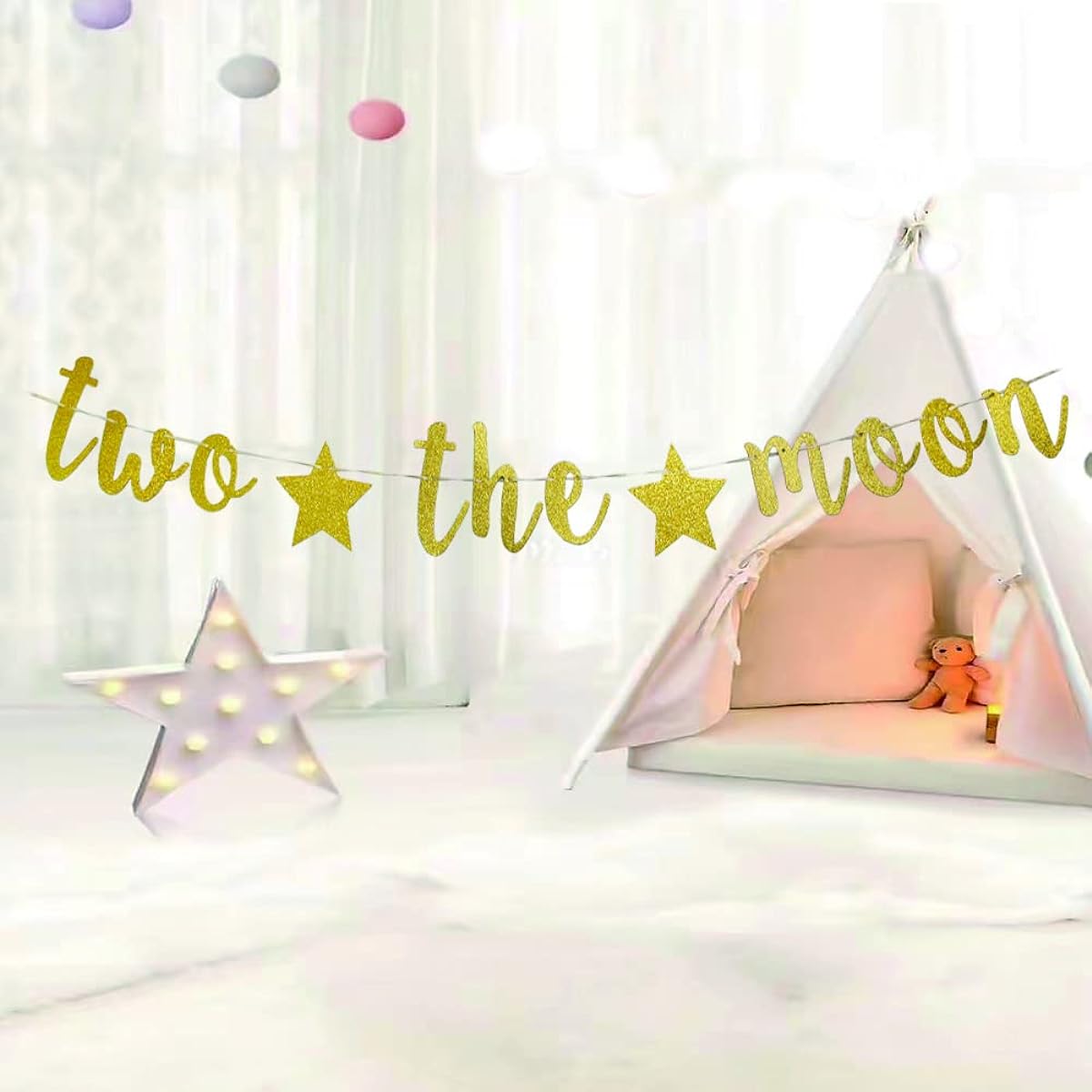 Two the Moon Banner - To The Moon Party Signs Baby 2nd Birthday Party Supplies 2nd Birthday Outer Space Birthday Party Decorations