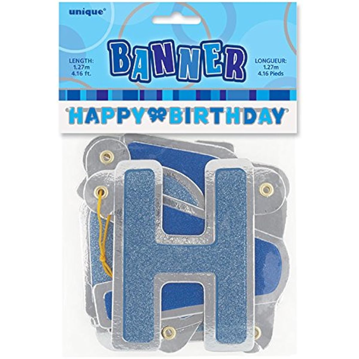 4ft Glitz Blue Happy Birthday Banner