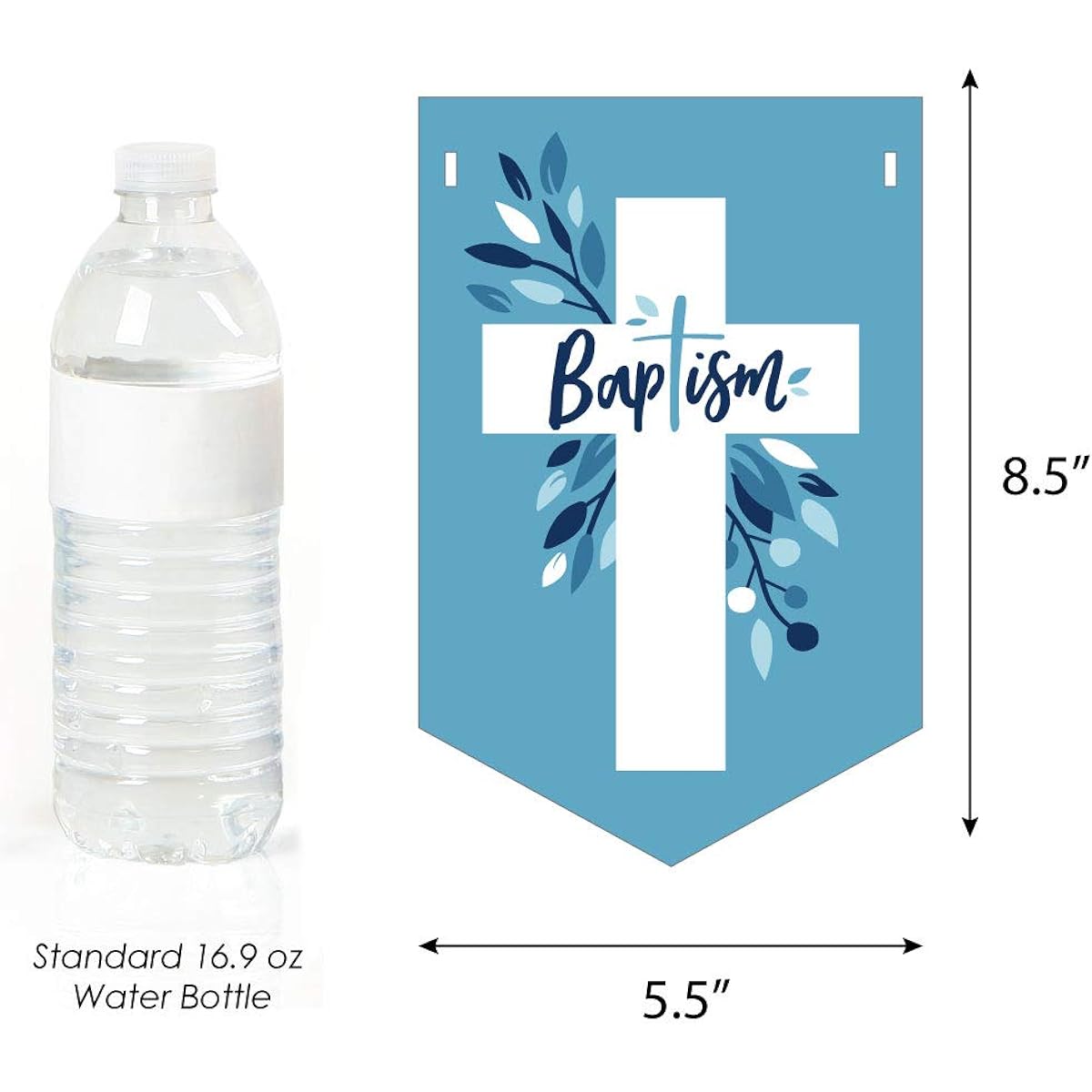Big Dot of Happiness Baptism Blue Elegant Cross - Boys Religious Party Bunting Banner - Party Decorations - God Bless