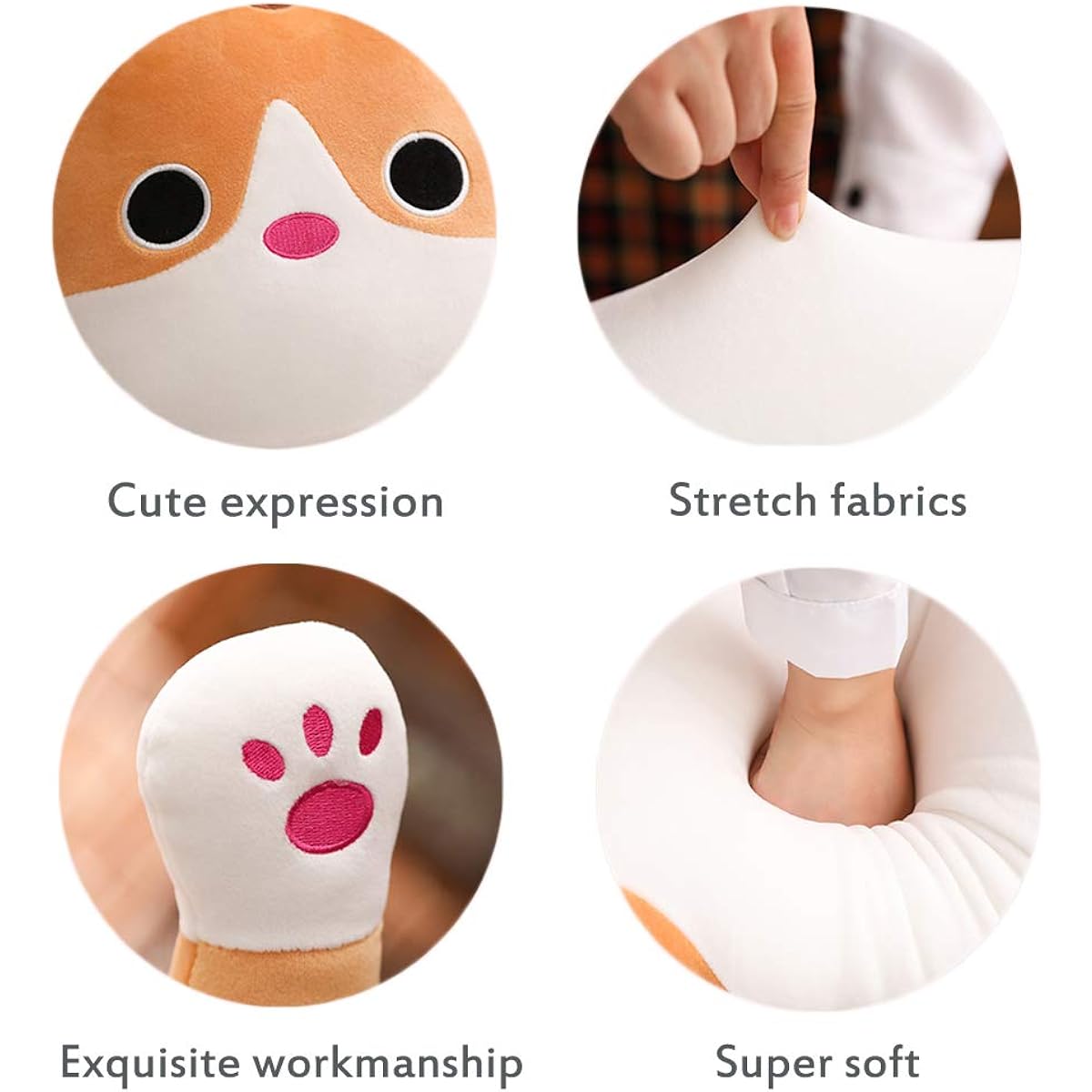 Jensquaify Long Cat Plush Pillow - Cute Kitten Stuffed Animal Body for Kids 19.68 Inch (Brown)
