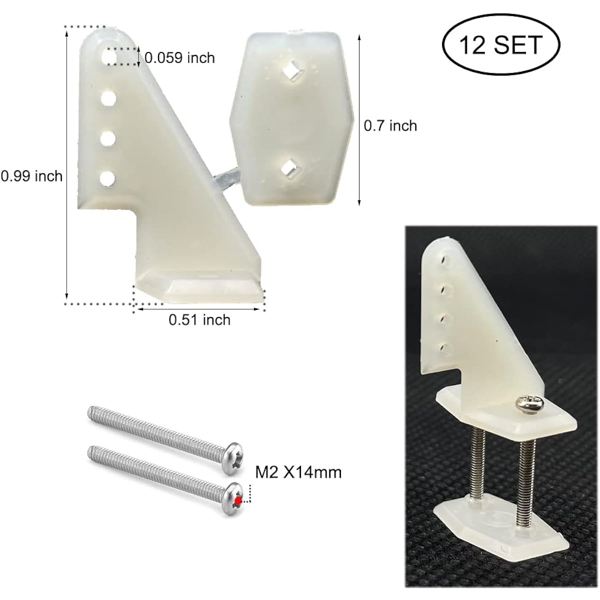 AONTOKY 12 Sets Nylon Control Horns T Style L18xW13xH25mm 4 Holes for RC Airplanes KT Model Airplane Parts with M2x14mm Screws