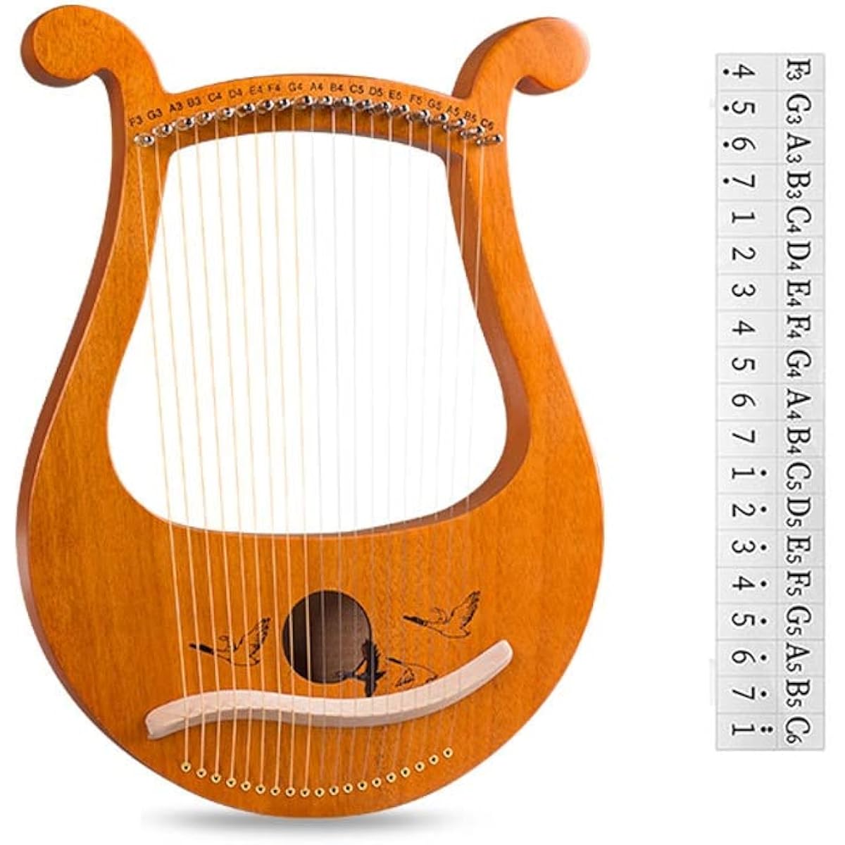 WowZza 19 String Lyre Harp, Unique Pattern Carved Phonetic Symbols on Metal Strings, for Beginner Music Lovers
