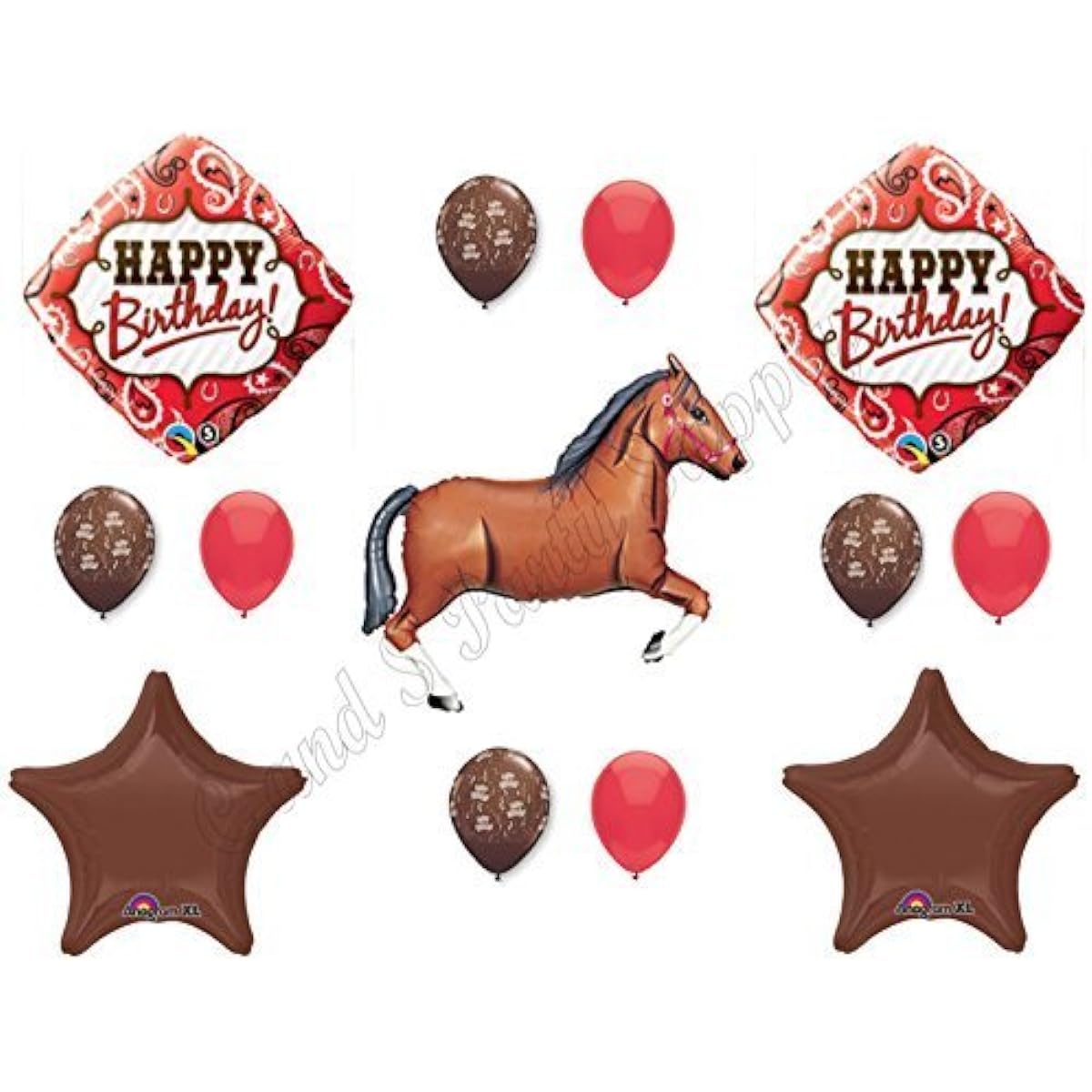 Brown Horse & Bandana Happy Birthday Balloons Decoration Supplies Western Rodeo