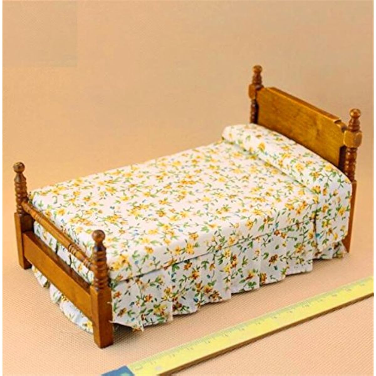 Eatingbiting(R)1:12 Doll Vintage Flower Printing Bed,Dollhouse Miniature Furniture Wooden Single Bed Traditional Flower Bed,DIY Scene Doll Home Furnishing Craft Accessoreis.
