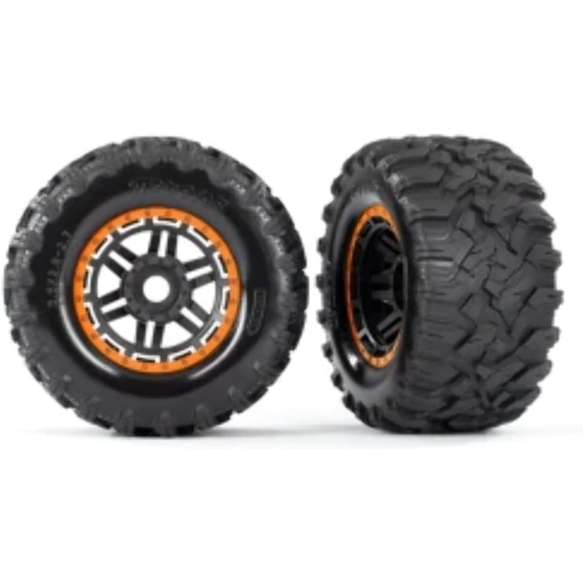 Traxxas 8972T Tires & Wheels Black Orange Beadlock Style Maxx Mt Tires (2) 17mm