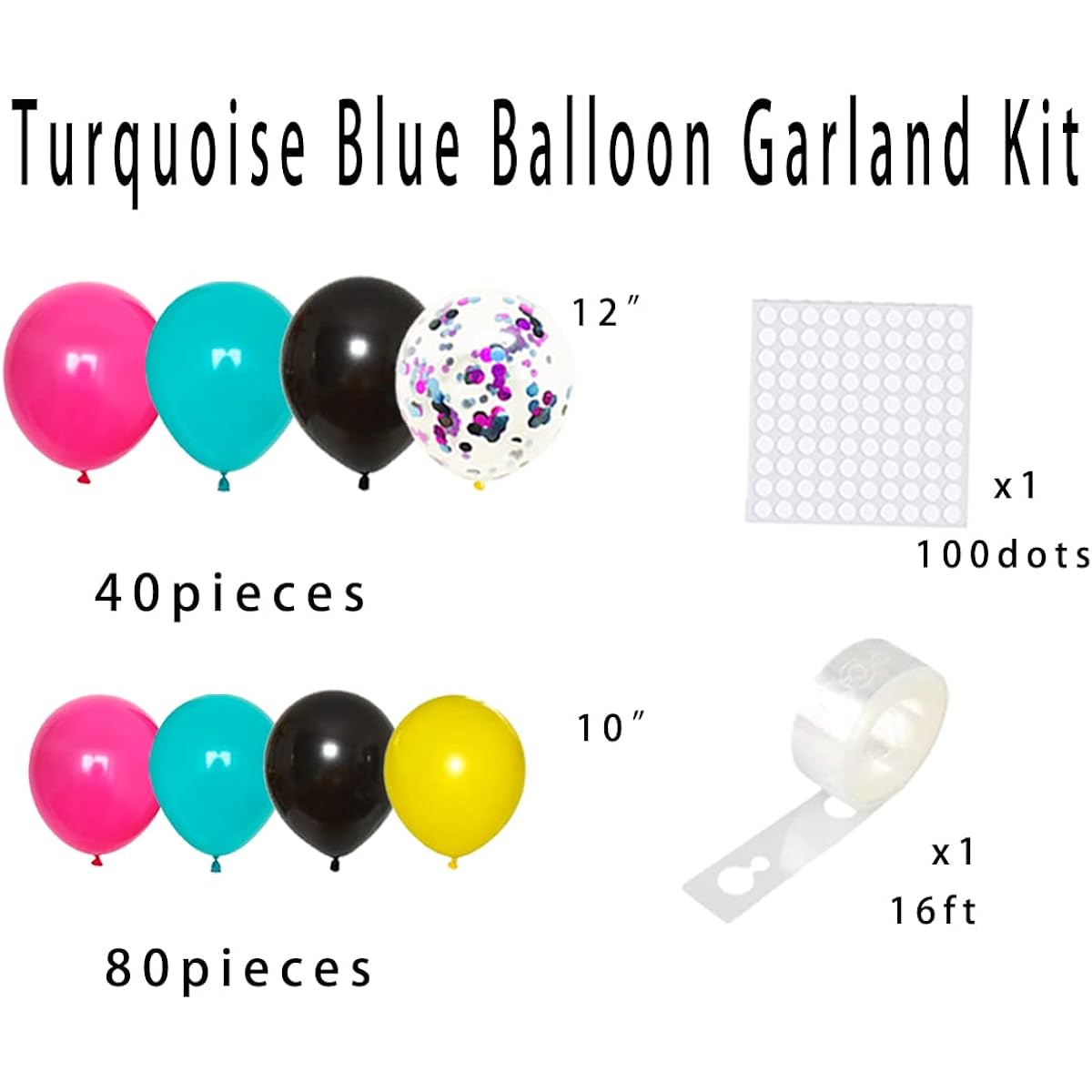 Rose Red Black Teal Blue Balloon Garland Arch Kit 90S 80S Party Supplies 122 Pieces Hot Pink Turquoise Blue Yellow Balloons Tik Musik Tok Disco Hip Hop Video Game Birthday Party Background Decoration