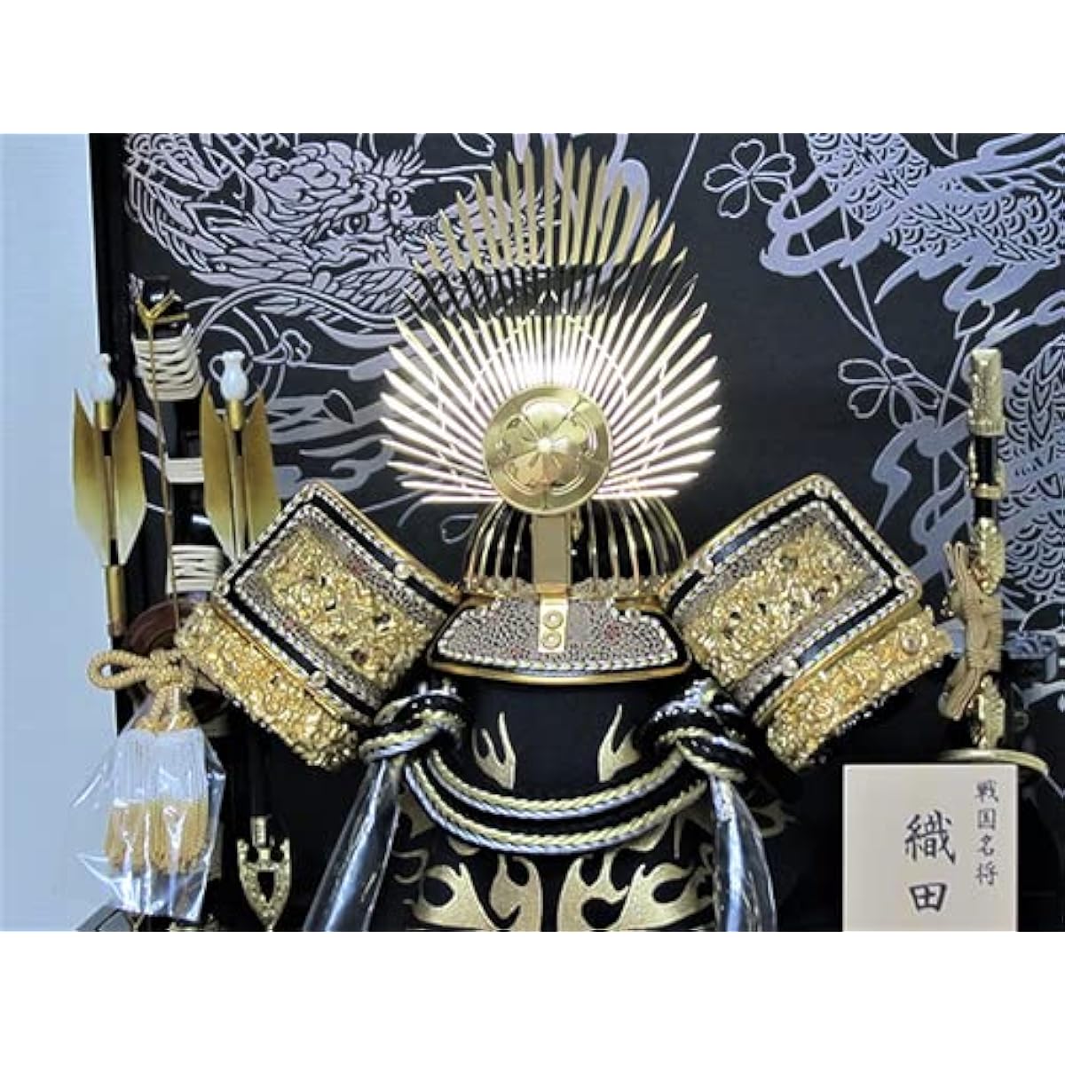 Kyoju May Doll Helmet Decoration with Bow and Sword Width 43 x Depth 28 x Height 41cm No. 12 Oda Helmet Case Decoration YN53658GKC