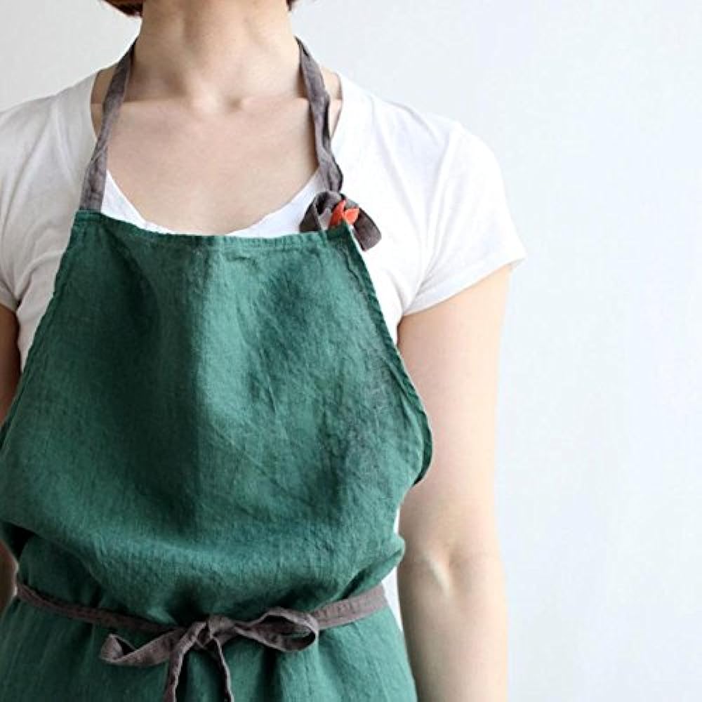 Lino e Lina Full Apron Manon Forest Green A226 Apron Cute Simple Natural Apron Linen