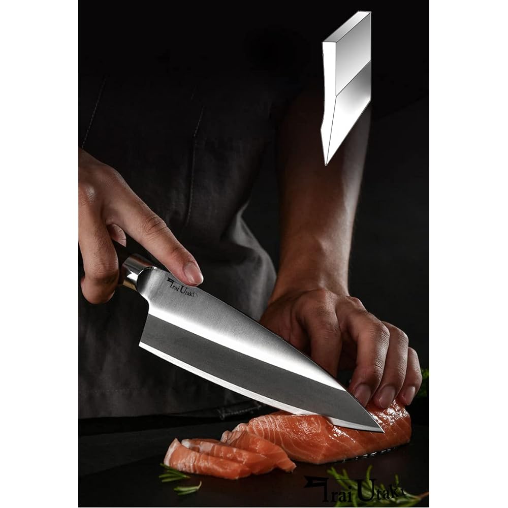 Irai Utaki Kitchen Knife, Fish Handling, Deba Knife, 180mm, Single Edge, Good Sharpness, German 4166 Steel Chef Knife, Fish Cutting, Cooking Knife, Natural Wood Handle, Makes Fish Handling and Measuring at Home Easier