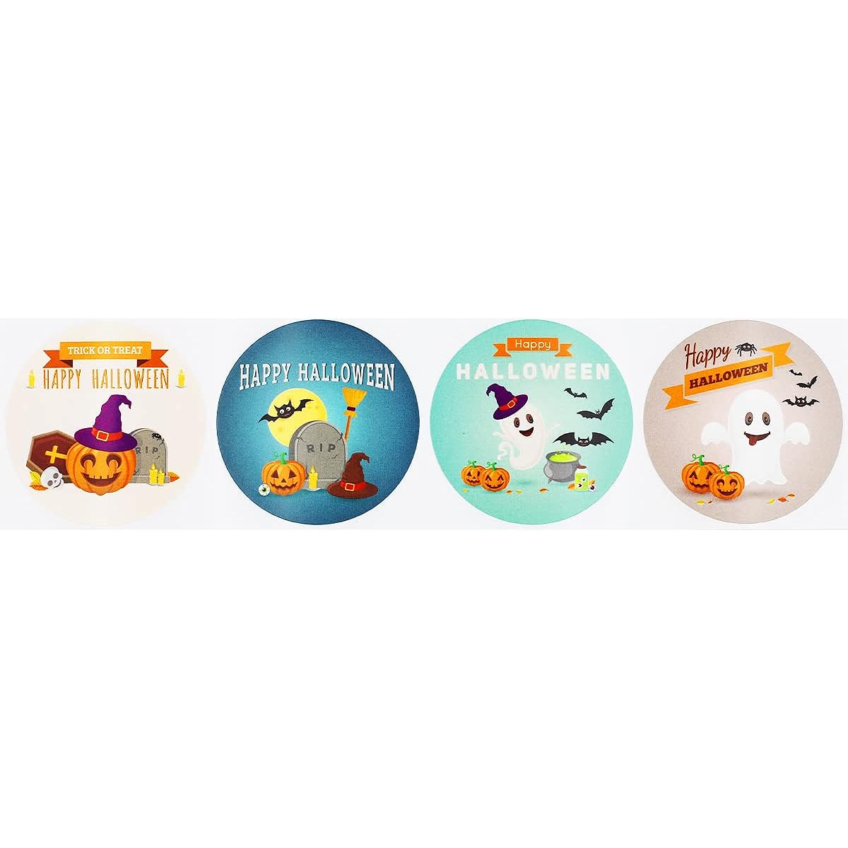 Happy Halloween Stickers 2.5" Circle Dots 4 Designs Total 100 Stickers