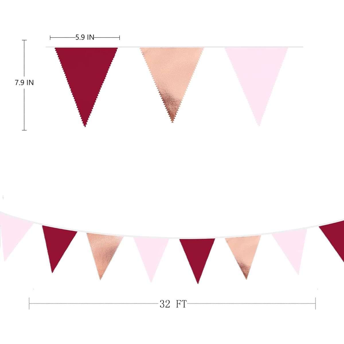 Burgundy Party Decorations Rose Gold Maroon Pink Fabric Triangle Pennant Banner Pink Garnet Flag Bunting Garland Graduation Wedding Birthday Bridal Shower Bachelorette Party Supplies