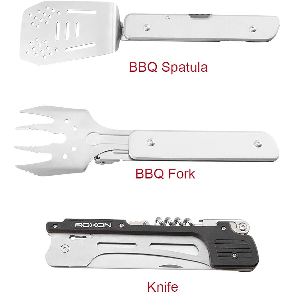 ROXON 6-in-1 multi-functional disassembleable foldable barbecue set, compact special equipment for garden and outdoor barbecue