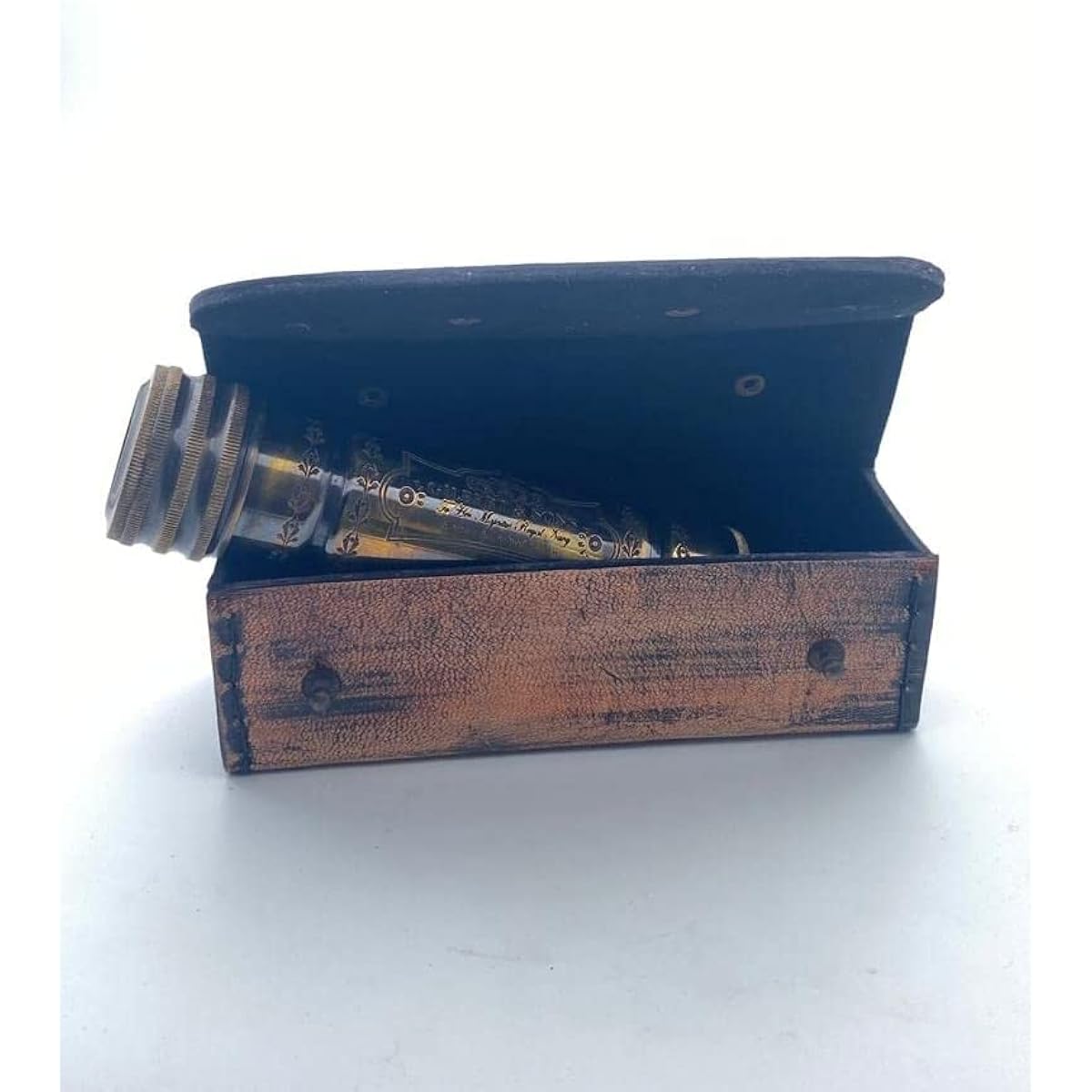 Custom Vintage Replica Antique Brass Kaleidoscope with Leather Box Vintage Look Antique Finish Kaleidoscope for Children Friends Family Children