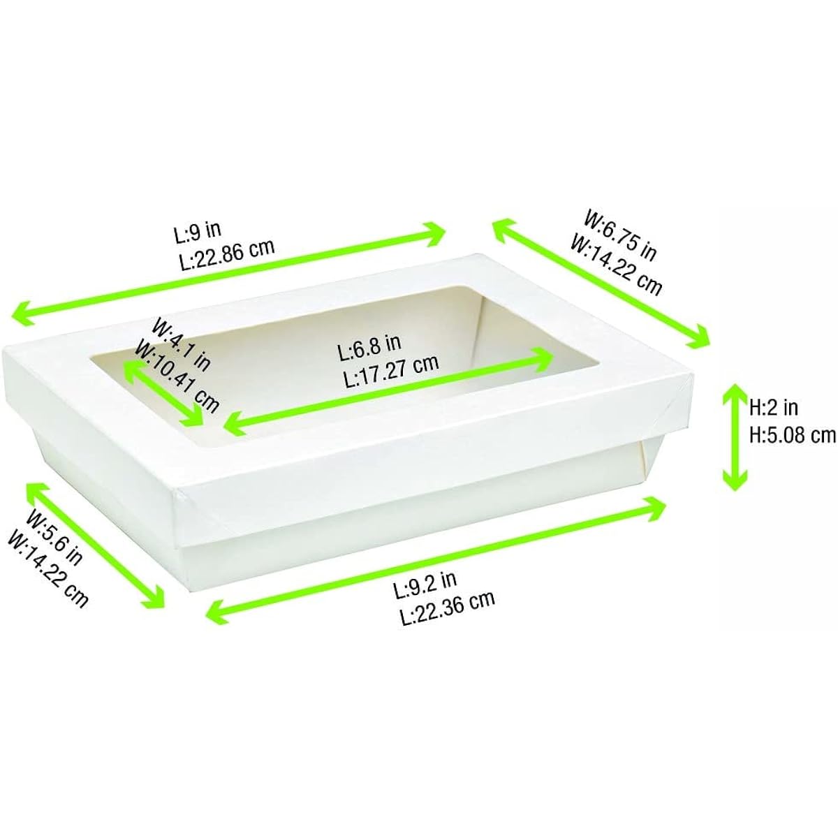 PacknWood Rectangular Cardboard Boxes with Window, 8.8" x 6.1" x 1.97", White (Case of 200)