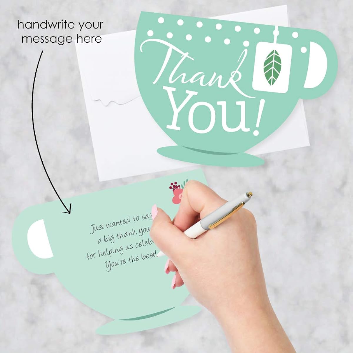 Big Dot of Happiness Floral Let's Party - Shaped Thank You Cards - Garden Tea Party Thank You Note Cards with Envelopes - Set of 12