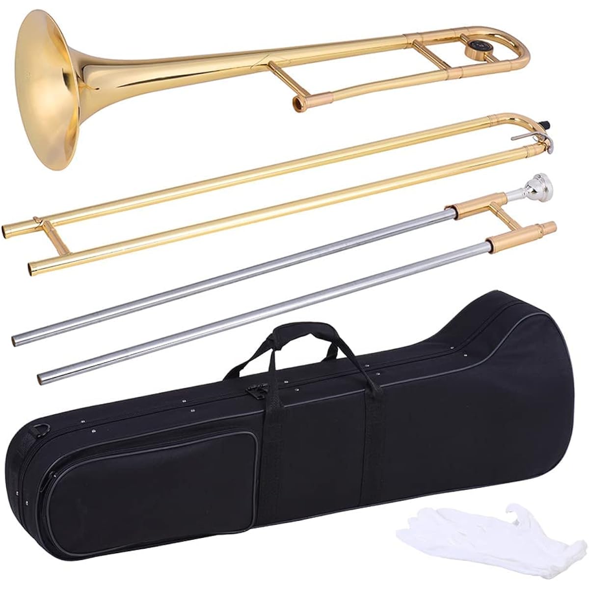 summina Alto Trombone Brass Gold Lacquer Bb Tone B Flat Wind Instrument with Cuprontel Mouthpiece Cleaning Stick Case… (Gold)