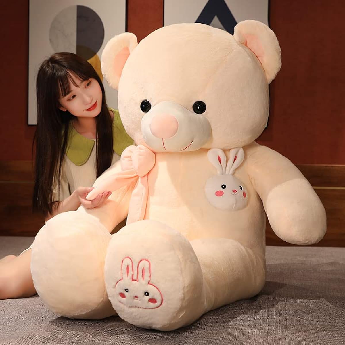 HYAKURI Plush Toy Extra Large Bear Teddy Bear Large Bear Hug Pillow Cute Animal Stuffed Toy Fluffy Cushion Birthday Gift Bear Sewing Wrapped Interior Figurine (B#Yellow, 140cm)