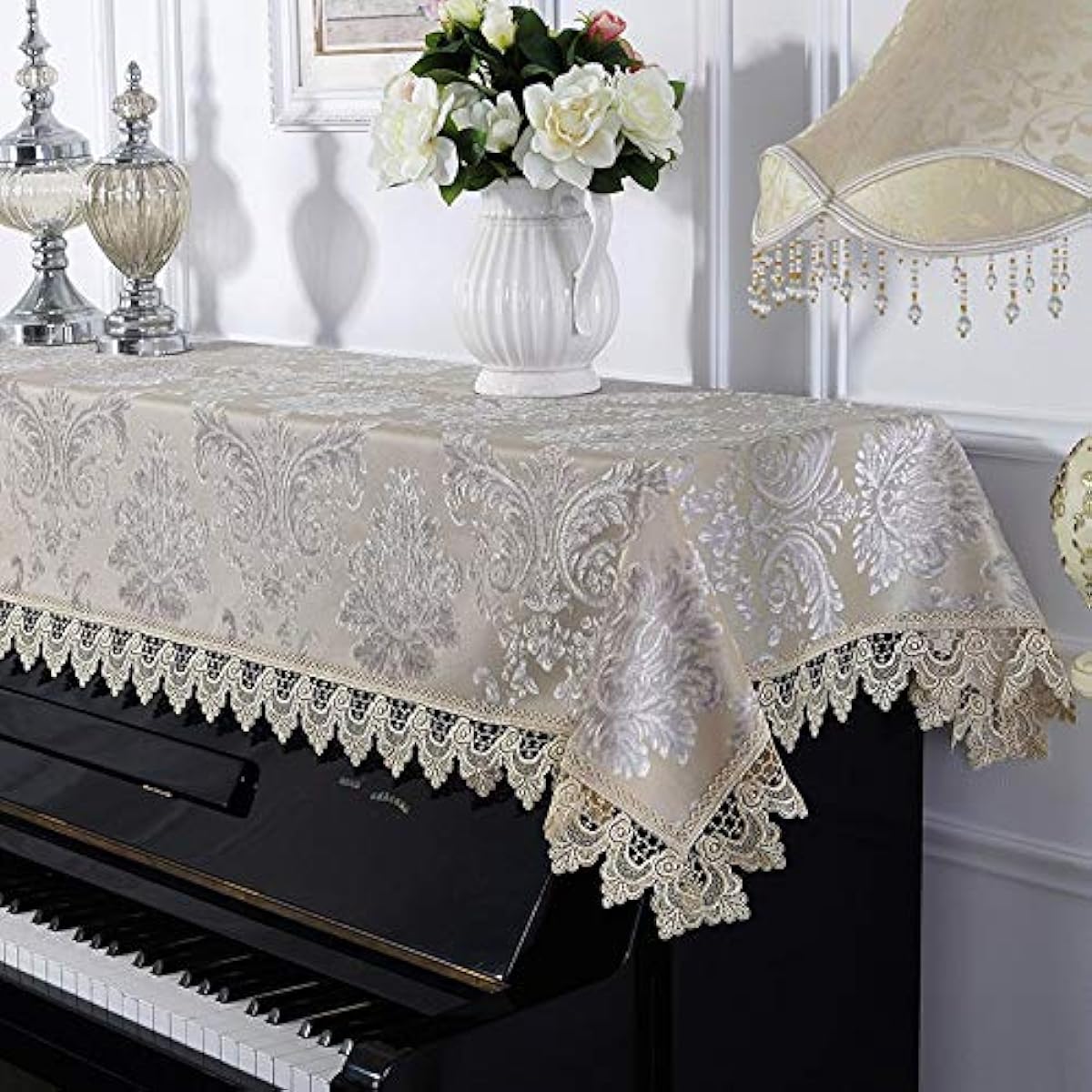Digital Piano Dust Cover Piano Cover Lace Fabric Embroidery Cover Piano 90x200cm Universal for Universal Piano (Color: B, Size: Free size)