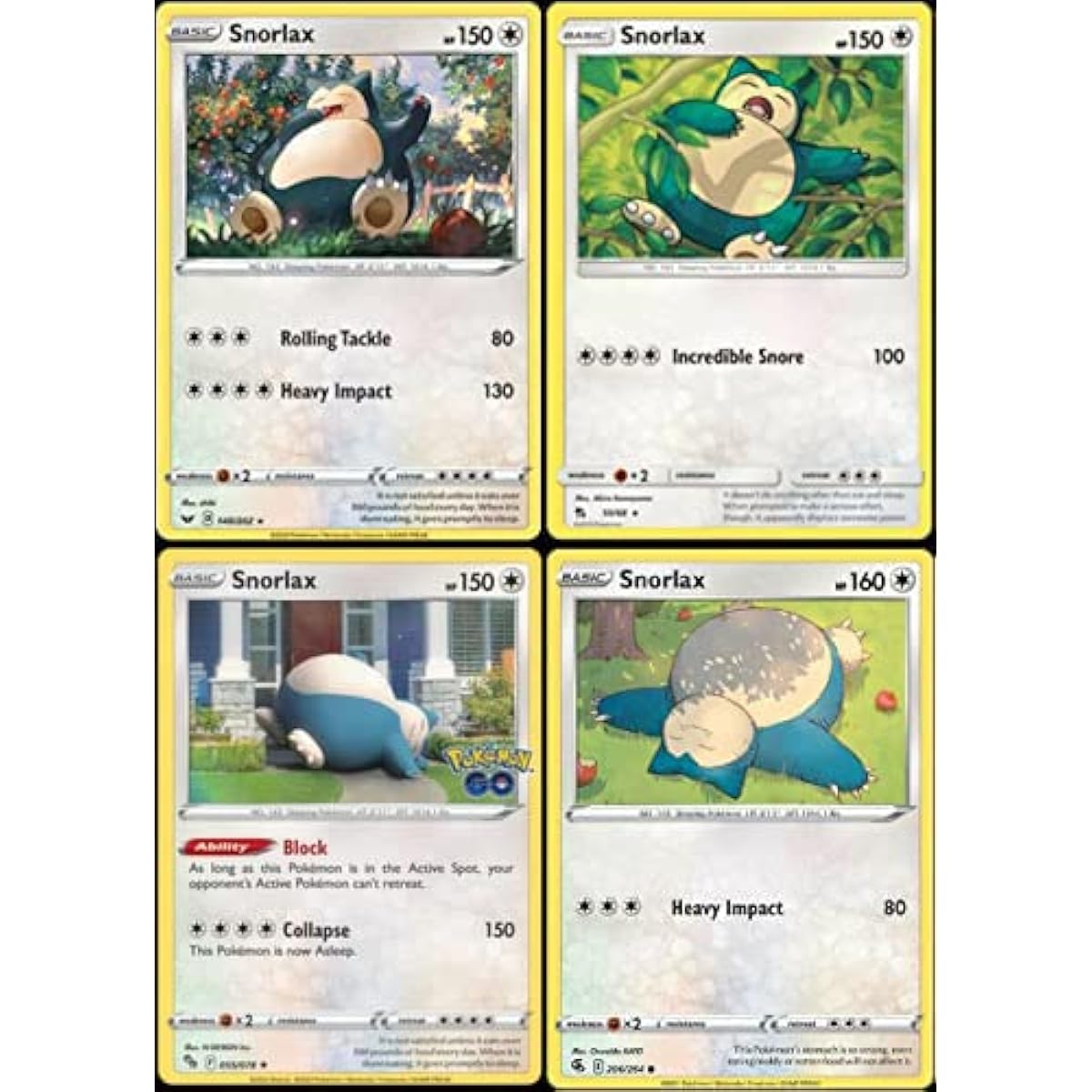 Snorlax 4 Pokemon Cards - Sword & Shield - Fusion Strike - Hidden Destiny - Pokemon Go