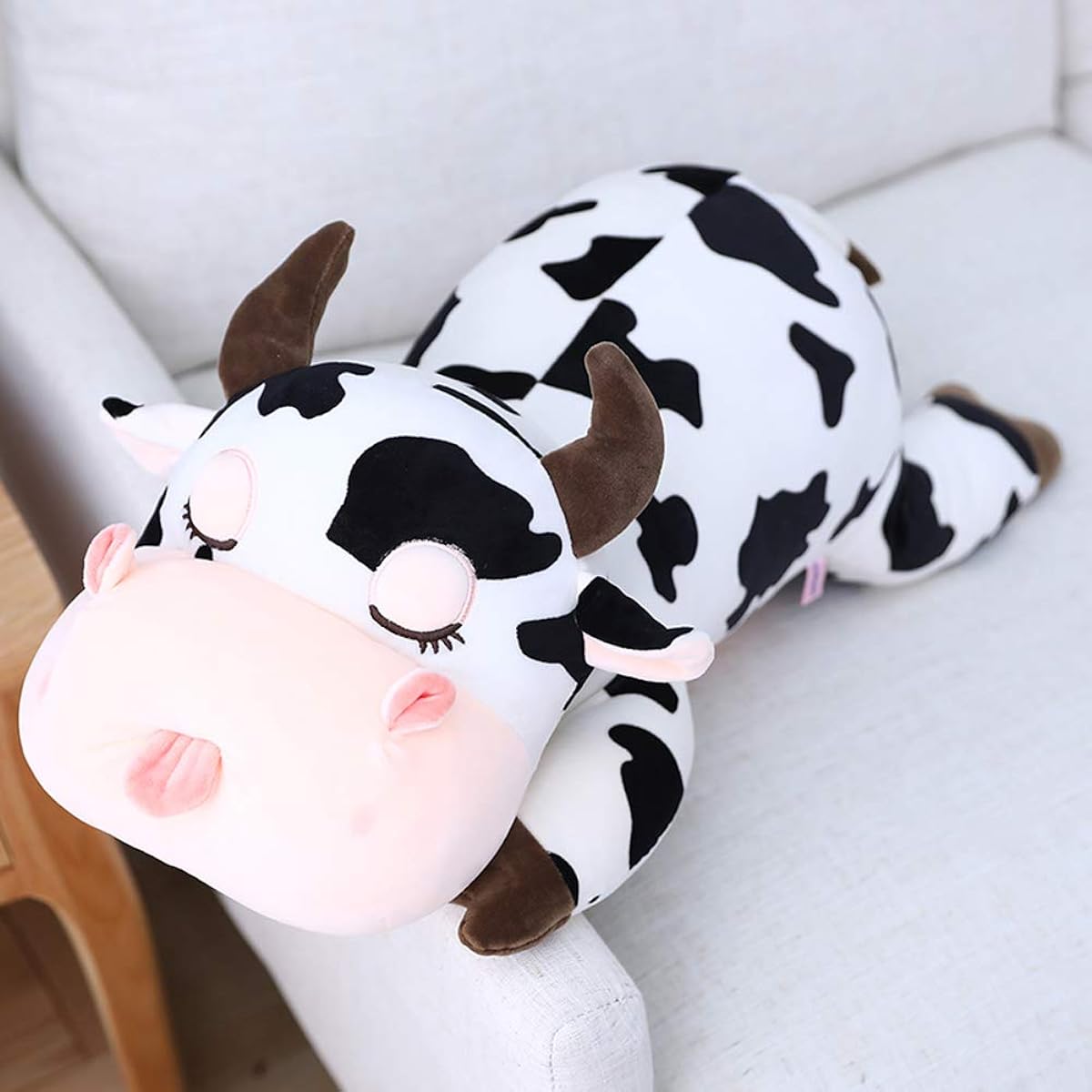 Jensquaify Cow Plush Pillow, Cute Cow Stuffed Animal Toy, Soft Cow Plush Toy Gift for Kids, 19.6 Inch