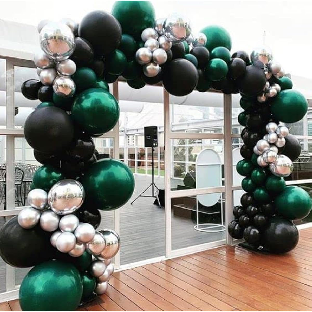PartyWoo Balloon Garland Kit Silver Green and Black 140pcs Black, Silver and Green Balloons Balloon Garland Arch Kit for Birthday Party Baby Shower Wedding Jungle Party
