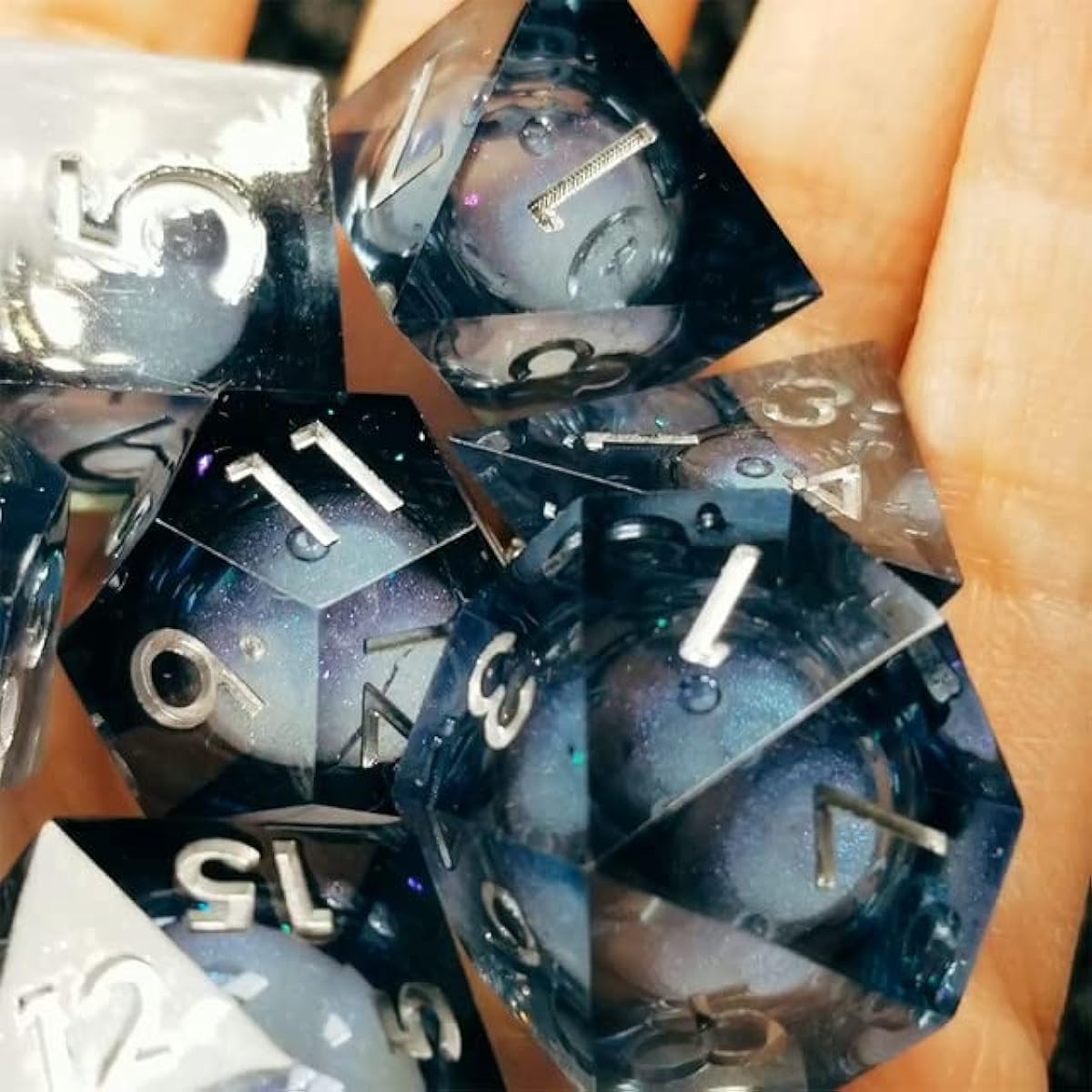 Sage's Portal Liquid Core 7 Piece Sharp Edge Resin Polyhedral DND Dice Set Dungeons and Dragons Soul of Sage Dice RPG Tabletop TTRPG (Winter Soul)