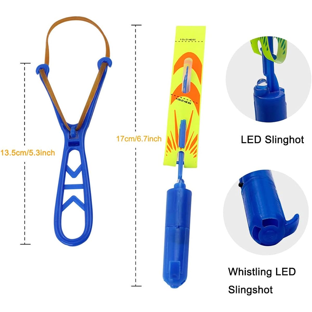 Rocket Slingshot Flying Copter with LED Lights 24pcs Arrows Helicopter 12pcs Launcher Slingshot Copter Awesome Arrows Helicopter Glow Supplies for Kids (24pcs)