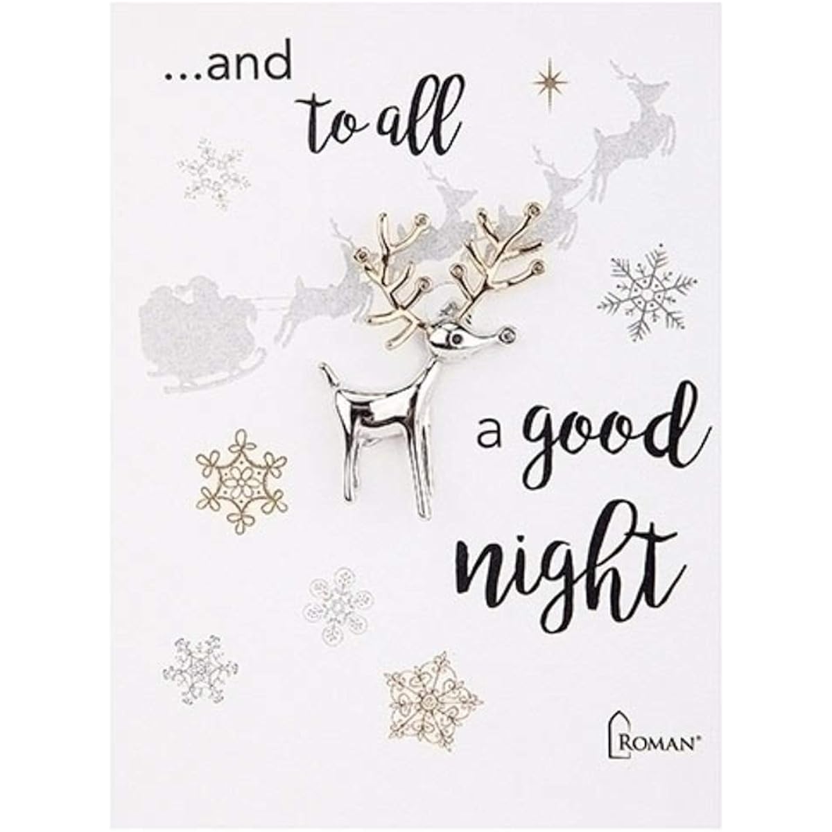 Roman 13683 Reindeer Pin and to All A Good Night 1.5 inch Silver